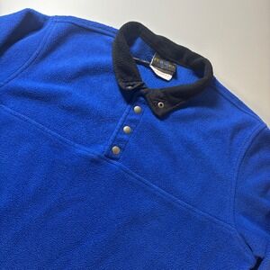 VTG Perigee Sportswear Fleece Pullover Shirt Button Up Collar Cobalt Blue Mens‎
